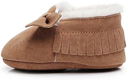 HONGTEYA Baby Moccasins With Fur Fleece Rubber Soles Warm Snow Boots Leather Baby Shoes For Boys Girls…