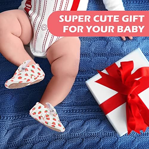 HONGTEYA Baby Moccasins With Rubber Sole&Soft Sole - Flower Print PU Leather Tassel Bow Girls Ballet Dress Shoes For Toddler