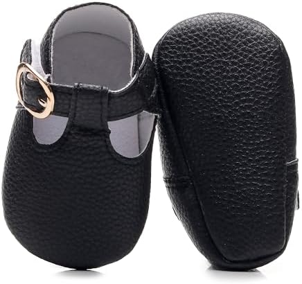 HONGTEYA Infant Baby Girl Mary Janes Flats PU Leather Non-Slip Soft Sole For Toddler First Walker Newborn Infant Crib Shoes Wedding Party Princess Baby Moccasins Girl Dress Shoes