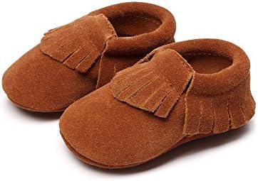 HONGTEYA Leather Baby Moccasins Hard Soled Tassel Crib Toddler Shoes For Boys And Girls…