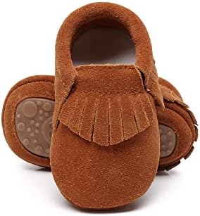 HONGTEYA Leather Baby Moccasins Hard Soled Tassel Crib Toddler Shoes for Boys and Girls…