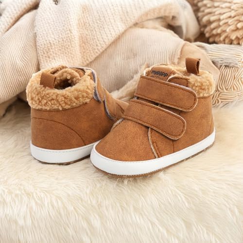 HsdsBebe Baby Ankle Boots Infant Boys Girls Fleece Booties Anti-Slip Rubber Sole Sneakers Toddler Newborn Walking Crib Shoes