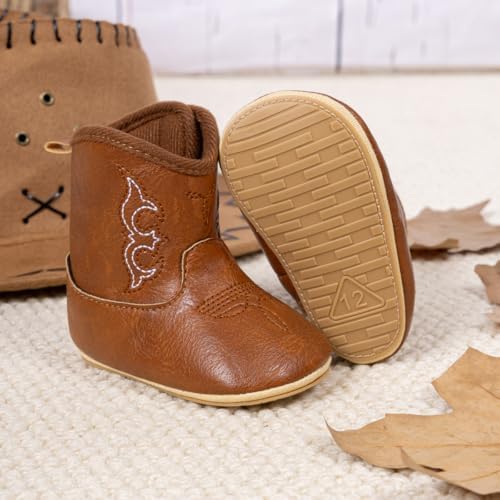HsdsBebe Baby Boys Girls Western Cowboy Boots Infant Moccasins High Top Booties Toddler Soft Sole Non-Slip First Walker Crib Shoes