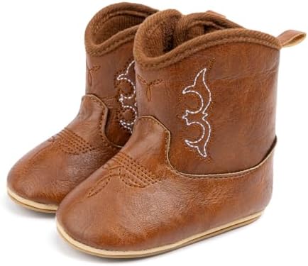 HsdsBebe Baby Boys Girls Western Cowboy Boots Infant Moccasins High Top Booties Toddler Soft Sole Non-Slip First Walker Crib Shoes