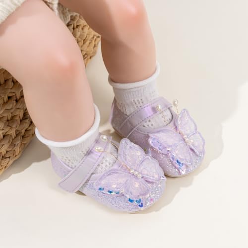 HsdsBebe Baby Girls Mary Jane Flats Non Slip Soft Sole Bowknot Princess Wedding Dress Shoes Toddler First Walkers Infant Newborn Baptism Crib Shoes