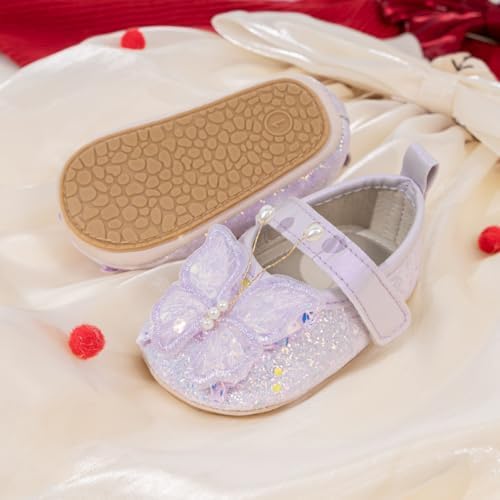 HsdsBebe Baby Girls Mary Jane Flats Non Slip Soft Sole Bowknot Princess Wedding Dress Shoes Toddler First Walkers Infant Newborn Baptism Crib Shoes