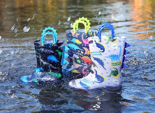 HugRain Toddler Boys Adorable Dinosaur Light Up Rain Boots