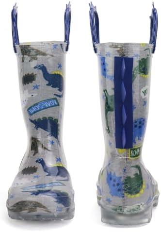 HugRain Toddler Boys Adorable Dinosaur Light Up Rain Boots