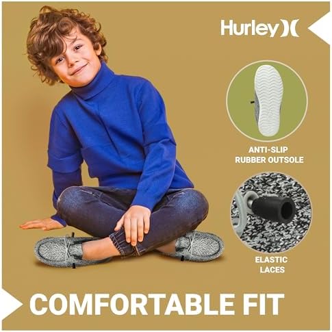 Hurley Kids Elastic Lace Loafers Canvas Shoes For Boys & Girls - Comfortable Durable Stylish - Kid's Fashion Sneakers Wide Toe Shoes For Everyday Wear