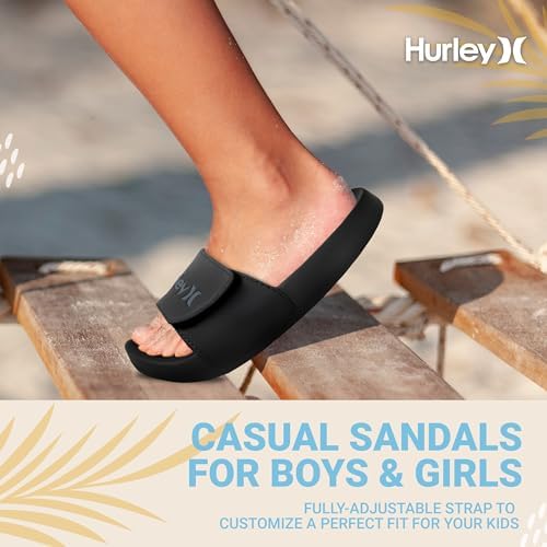 Hurley Naia Slides For Girls And Boys - Comfortable Slip-On Kids Sandals With Adjustable Strap Unisex Slides For Indoor And Outdoor Adjustable Sporty Slides For The Beach And Pool