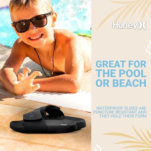 Hurley Naia Slides For Girls And Boys - Comfortable Slip-On Kids Sandals With Adjustable Strap Unisex Slides For Indoor And Outdoor Adjustable Sporty Slides For The Beach And Pool