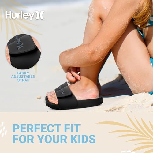 Hurley Naia Slides For Girls And Boys - Comfortable Slip-On Kids Sandals With Adjustable Strap Unisex Slides For Indoor And Outdoor Adjustable Sporty Slides For The Beach And Pool