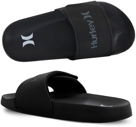 Hurley Naia Slides for Girls and Boys - Comfortable Slip-On Kids Sandals with Adjustable Strap Unisex Slides for Indoor and Outdoor Adjustable Sporty Slides for The Beach and Pool