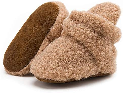 Infant Baby Boys Girls Cozy Fleece Booties Stay on Slippers Non Slip Soft Gripper Sock Shoes Toddler First Walker Newborn Crib Birthday Shower Gift