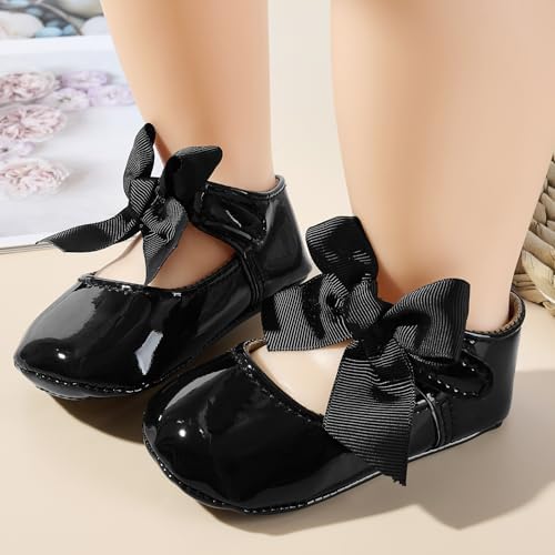 Infant Baby Girls Mary Jane Flats Bowknot Wedding Shoes Soft Sole Lightweight Newborn Sneakers First Walker Non-Slip Crib Shoes For 0-6-12-18 Months Princess Dress Shoes For 0-1-1.5 Yrs Old