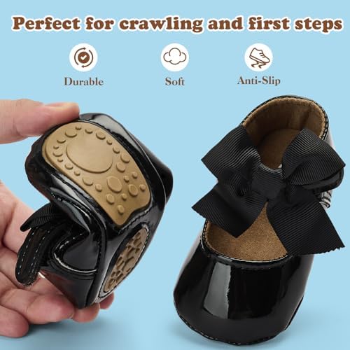 Infant Baby Girls Mary Jane Flats Bowknot Wedding Shoes Soft Sole Lightweight Newborn Sneakers First Walker Non-Slip Crib Shoes For 0-6-12-18 Months Princess Dress Shoes For 0-1-1.5 Yrs Old