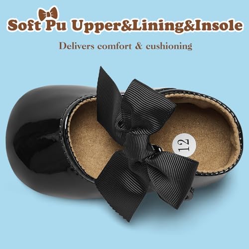 Infant Baby Girls Mary Jane Flats Bowknot Wedding Shoes Soft Sole Lightweight Newborn Sneakers First Walker Non-Slip Crib Shoes For 0-6-12-18 Months Princess Dress Shoes For 0-1-1.5 Yrs Old