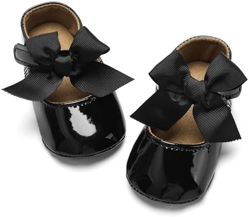 Infant Baby Girls Mary Jane Flats Bowknot Wedding Shoes Soft Sole Lightweight Newborn Sneakers First Walker Non-Slip Crib Shoes for 0-6-12-18 Months Princess Dress Shoes for 0-1-1.5 yrs Old