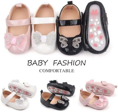 Infant Baby Girls Princess Wedding Dress Mary Jane Flats Toddler Soft Sole Prewalker Sparkly Lightweight Shoes