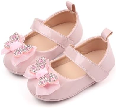 Infant Baby Girls Princess Wedding Dress Mary Jane Flats Toddler Soft Sole Prewalker Sparkly Lightweight Shoes