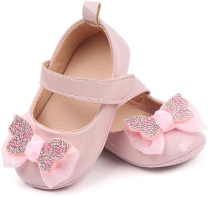 Infant Baby Girls Princess Wedding Dress Mary Jane Flats Toddler Soft Sole Prewalker Sparkly Lightweight Shoes
