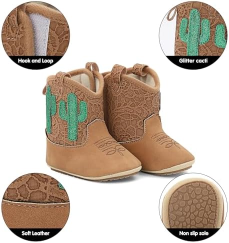 Infant Toddler Western Boots Cowgirl Cowboy Soft Rubber Sole Booties For Baby Girls Boys 3-18 Months