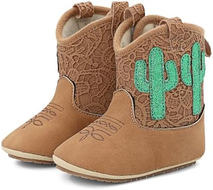 Infant Toddler Western Boots Cowgirl Cowboy Soft Rubber Sole Booties for Baby Girls Boys 3-18 Months