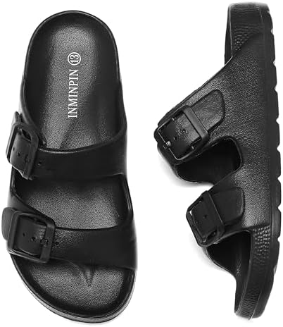 INMINPIN Boys Girls Double Buckle Slide Sandals Comfort Beach Pool Shower Slippers Adjustable Indoor Outdoor Little Kid/Big Kid