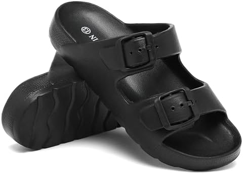 INMINPIN Boys Girls Double Buckle Slide Sandals Comfort Beach Pool Shower Slippers Adjustable Indoor Outdoor Little Kid/Big Kid