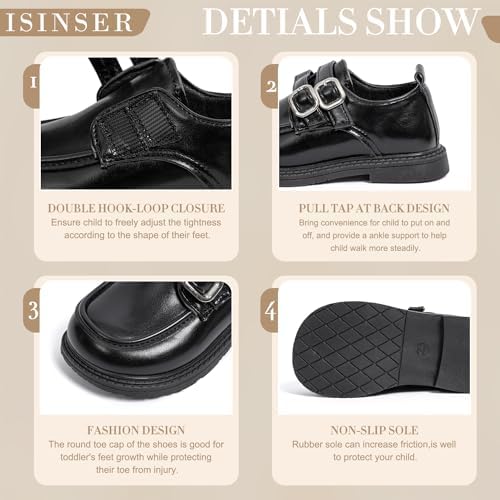 ISINSER Toddler Boys Girls Classic Dress Shoes Little Kid PU Leather Comfort Rubble Sole Oxford School Uniform Wedding Flats