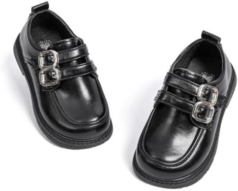 ISINSER Toddler Boys Girls Classic Dress Shoes Little Kid PU Leather Comfort Rubble Sole Oxford School Uniform Wedding Flats