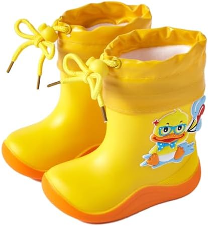 IWIHMIV Kids Rainboots Toddler Rubber Rain Cartoon Rain Shoes Outdoor Non Slip Drawstring Water Shoes For Boys Girls