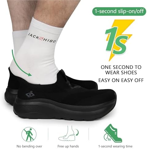 JACKSHIBO Mens Slip In Free Up Hands Shoes Wide Toe Box Arch Support Orthopedic Walking Sneakers Cushioned Thick Zero Drop Sole Metatarsal Pads