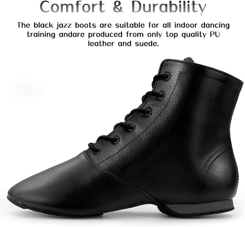Jazz Boots Dance Shoes Split Sole Jazz Shoes Leather Dancing Shoes For Men Women Black