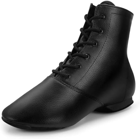 Jazz Boots Dance Shoes Split Sole Jazz Shoes Leather Dancing Shoes for Men Women Black