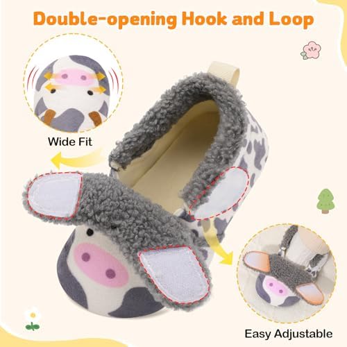 JOINFREE Toddler Slippers Boys Girls Adjustable House Shoes Barefoot Sock Shoes With Rubber Sole Baby Comfort Warm Indoor Outdoor Walking Shoe