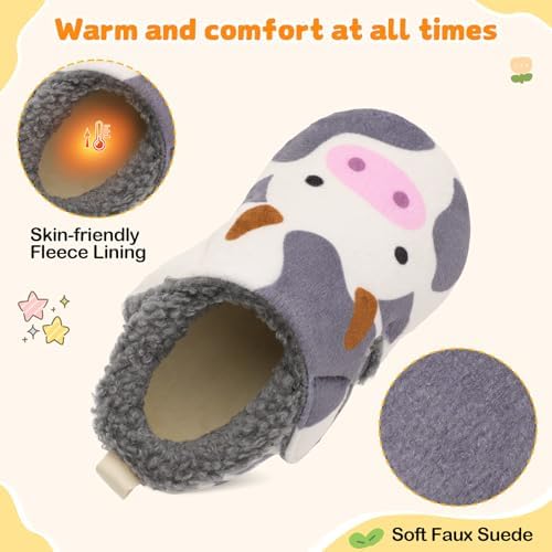 JOINFREE Toddler Slippers Boys Girls Adjustable House Shoes Barefoot Sock Shoes With Rubber Sole Baby Comfort Warm Indoor Outdoor Walking Shoe