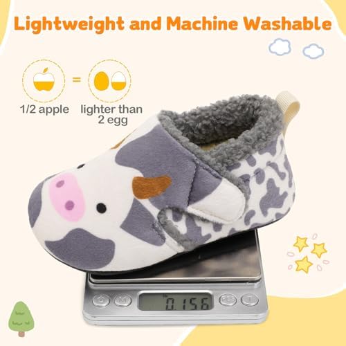 JOINFREE Toddler Slippers Boys Girls Adjustable House Shoes Barefoot Sock Shoes With Rubber Sole Baby Comfort Warm Indoor Outdoor Walking Shoe