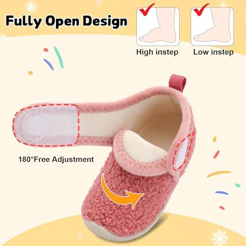JOINFREE Toddler Slippers Boys Girls House Fleece Booties Baby Warm Winter Boots Kids Bedroom Indoor Shoes Cozy Outdoor Walking Shoes