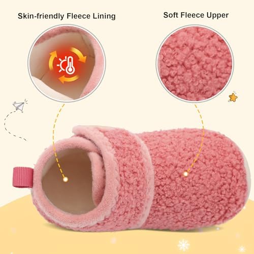 JOINFREE Toddler Slippers Boys Girls House Fleece Booties Baby Warm Winter Boots Kids Bedroom Indoor Shoes Cozy Outdoor Walking Shoes