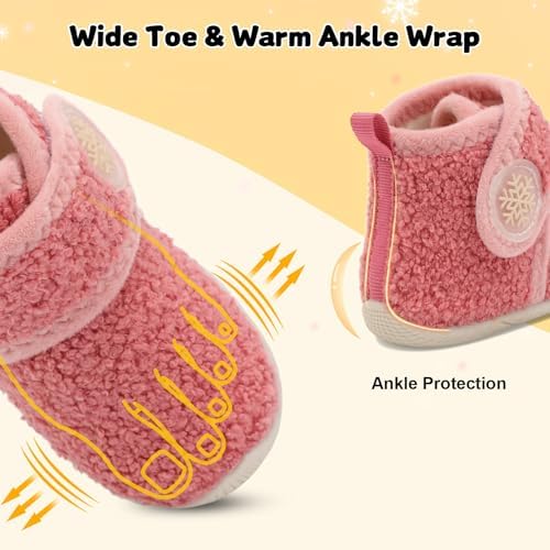 JOINFREE Toddler Slippers Boys Girls House Fleece Booties Baby Warm Winter Boots Kids Bedroom Indoor Shoes Cozy Outdoor Walking Shoes
