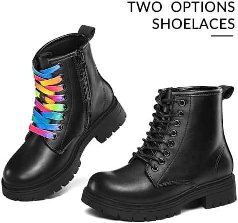 K KomForme Boys Girls Ankle Boots Lace Up Side Zipper Waterproof Combat Shoes Toddler/Little Kid/Big Kid