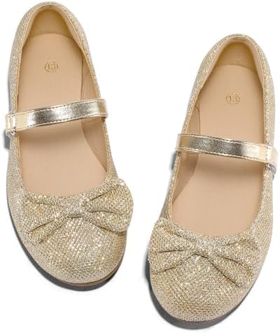 K KomForme Girl's Ballet Flats Non-Slip Soft Mary Jane Walking Party Dress Shoes For Toddler/Little Kid/Big Kid