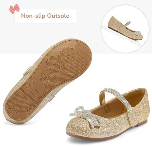 K KomForme Girl's Bow Mary Jane Dress Shoes Ballet Princess Flats With Rhinestone Strap For Party Wedding School Toddler/Little Kid/Big Kid