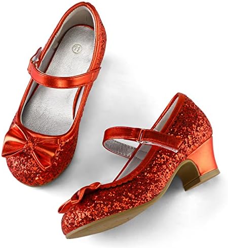 K KomForme Girl's Dress Shoes Mary Jane Glitter 1.5 In Low Heel Wedding Party Princess Shoes For Toddler/Little/Big Kids