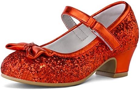 K KomForme Girl's Dress Shoes Mary Jane Glitter 1.5 in Low Heel Wedding Party Princess Shoes for Toddler/Little/Big Kids