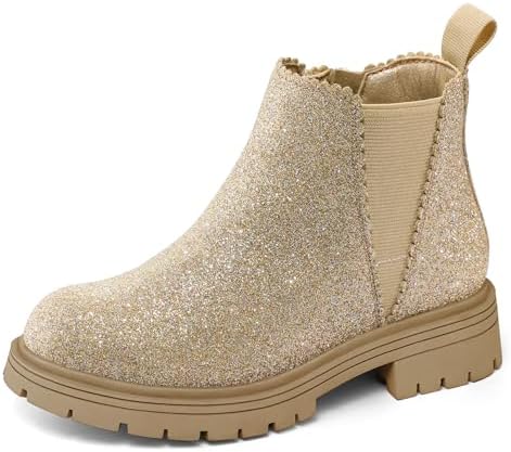 K KomForme Girls Ankle Boots with Side Zipper Chelsea Booties Lug Sole (Toddler/Little Kids/Big Kids)