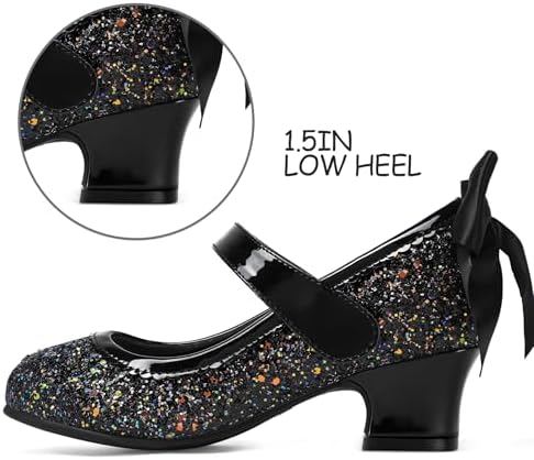 K KomForme Girls Dress Shoes Glitter Mary Jane Pumps With Bow Low Heel Party Wedding Princess Shoes (Toddler/Little Kids/Big Kids)