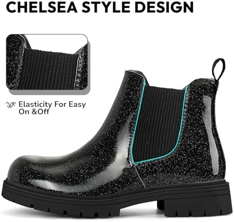 K KomForme Girls Glitter Ankle Boots Side Zipper Chelsea Booties Lug Sole (Toddler/Little Kids/Big Kids)