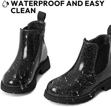 K KomForme Girls Glitter Ankle Boots Side Zipper Chelsea Booties Lug Sole (Toddler/Little Kids/Big Kids)